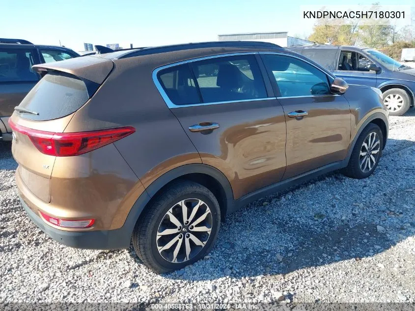 2017 Kia Sportage Ex VIN: KNDPNCAC5H7180301 Lot: 40588763