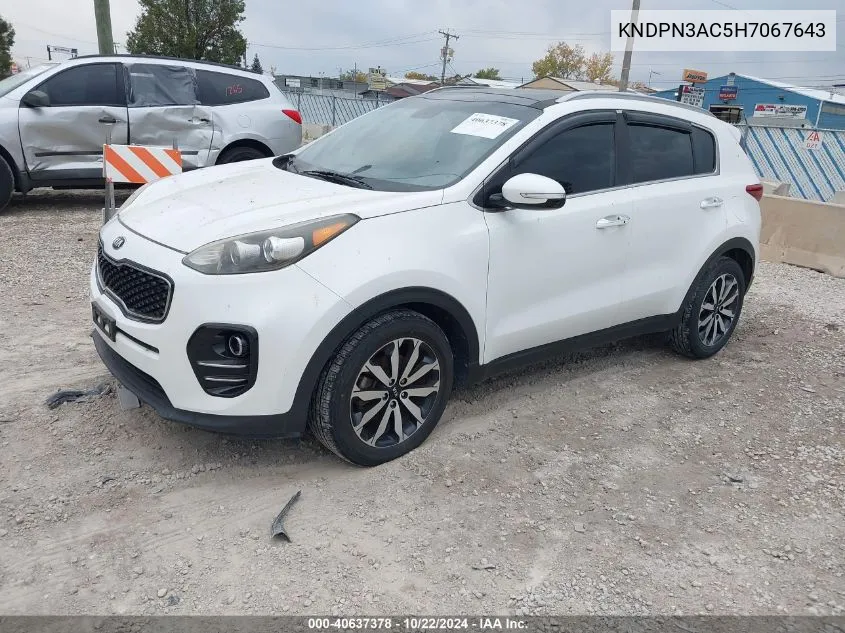 2017 Kia Sportage Ex VIN: KNDPN3AC5H7067643 Lot: 40637378