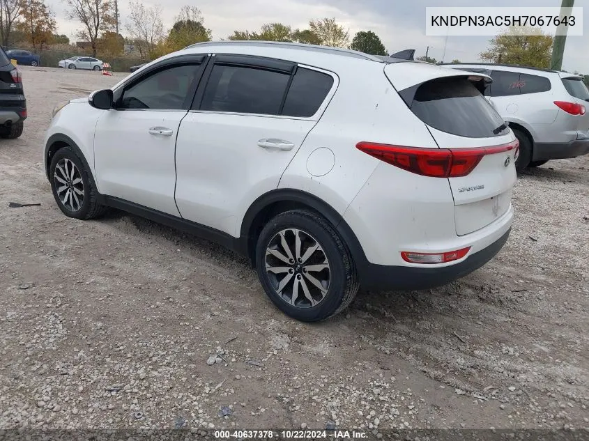 2017 Kia Sportage Ex VIN: KNDPN3AC5H7067643 Lot: 40637378