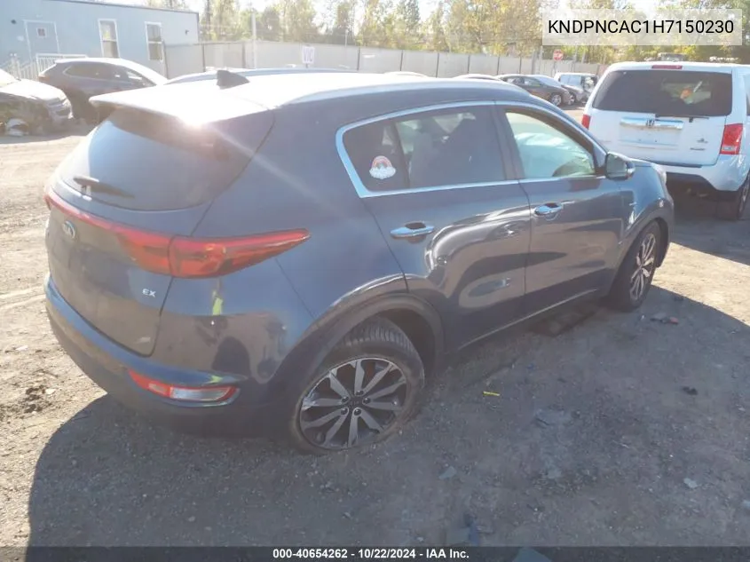 2017 Kia Sportage Ex VIN: KNDPNCAC1H7150230 Lot: 40654262