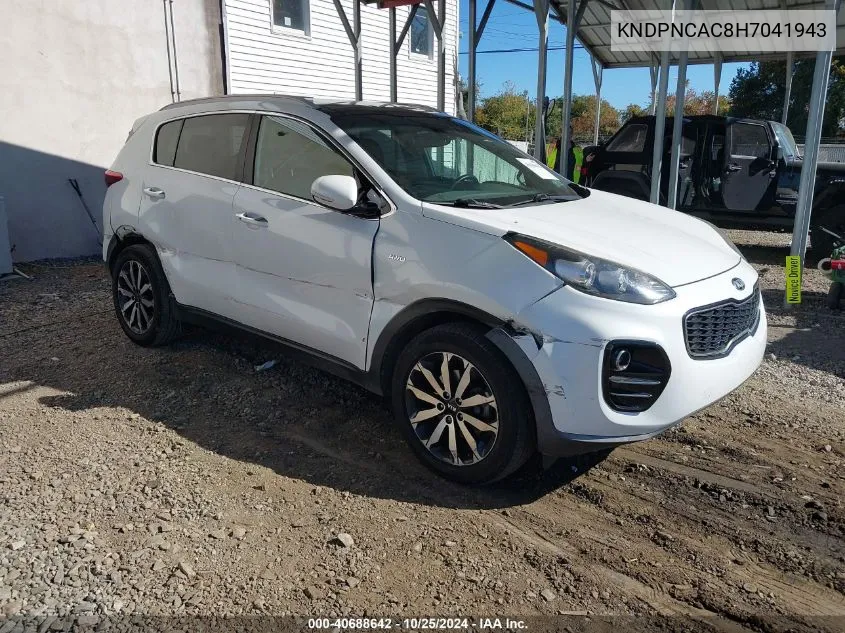 2017 Kia Sportage Ex VIN: KNDPNCAC8H7041943 Lot: 40688642