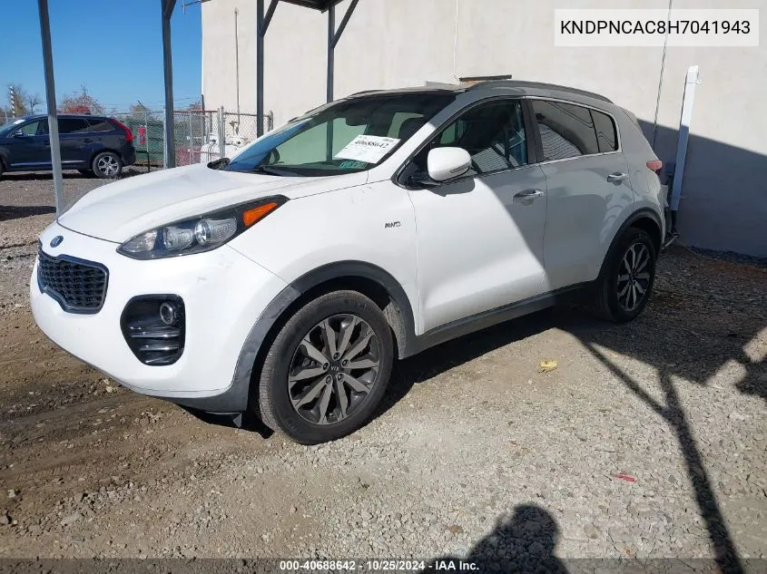 2017 Kia Sportage Ex VIN: KNDPNCAC8H7041943 Lot: 40688642