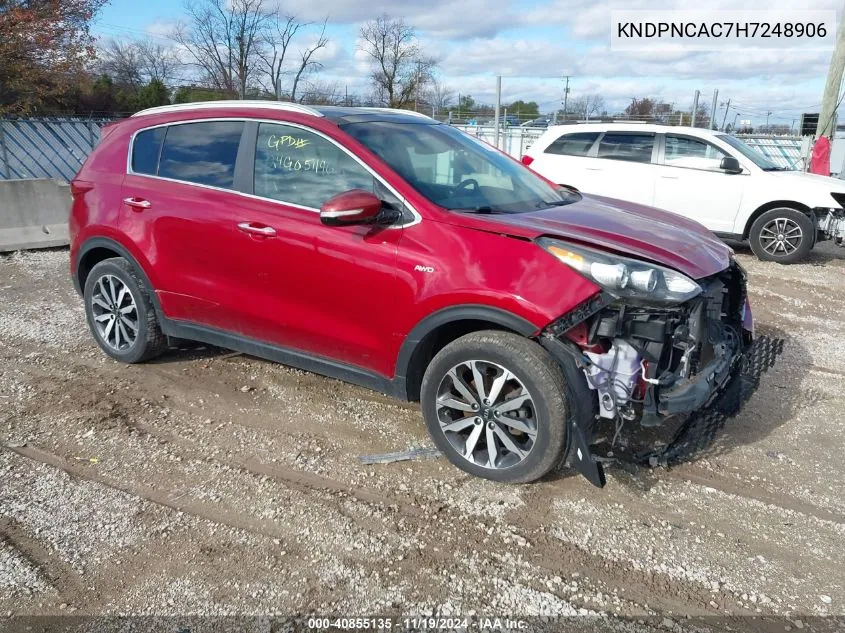 2017 Kia Sportage Ex VIN: KNDPNCAC7H7248906 Lot: 40855135