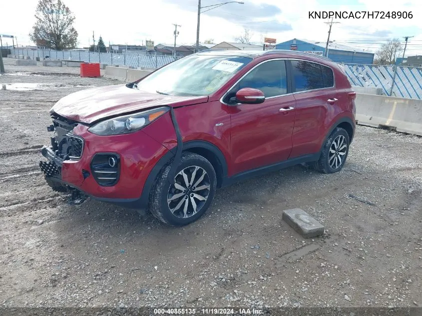 2017 Kia Sportage Ex VIN: KNDPNCAC7H7248906 Lot: 40855135