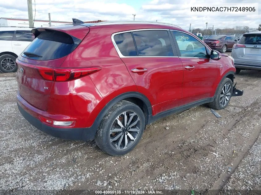 2017 Kia Sportage Ex VIN: KNDPNCAC7H7248906 Lot: 40855135