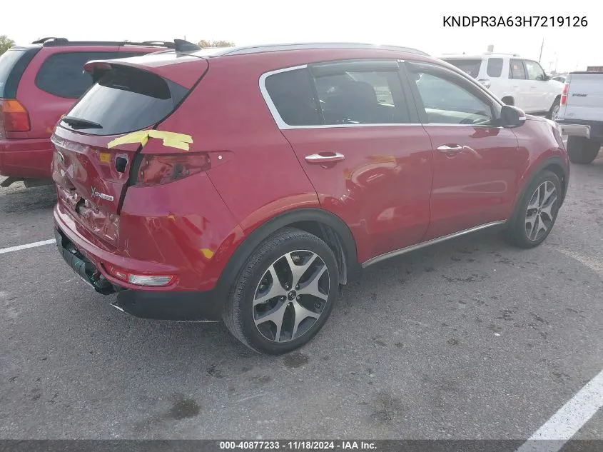 2017 Kia Sportage Sx Turbo VIN: KNDPR3A63H7219126 Lot: 40877233