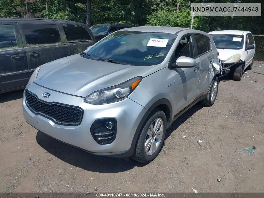 2018 Kia Sportage Lx VIN: KNDPMCAC6J7444943 Lot: 40110747