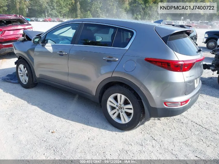 2018 Kia Sportage Lx VIN: KNDPMCAC1J7400722 Lot: 40312647