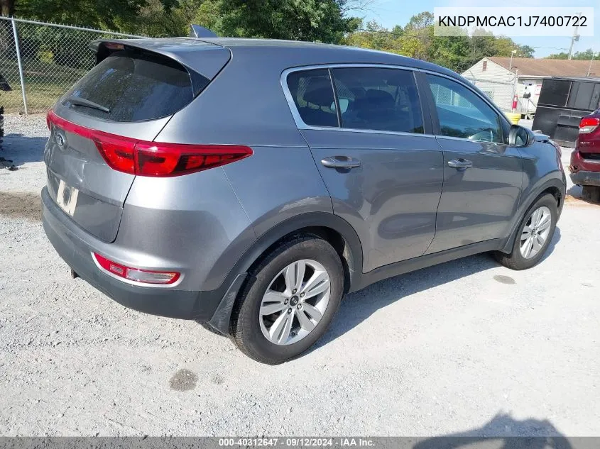 2018 Kia Sportage Lx VIN: KNDPMCAC1J7400722 Lot: 40312647