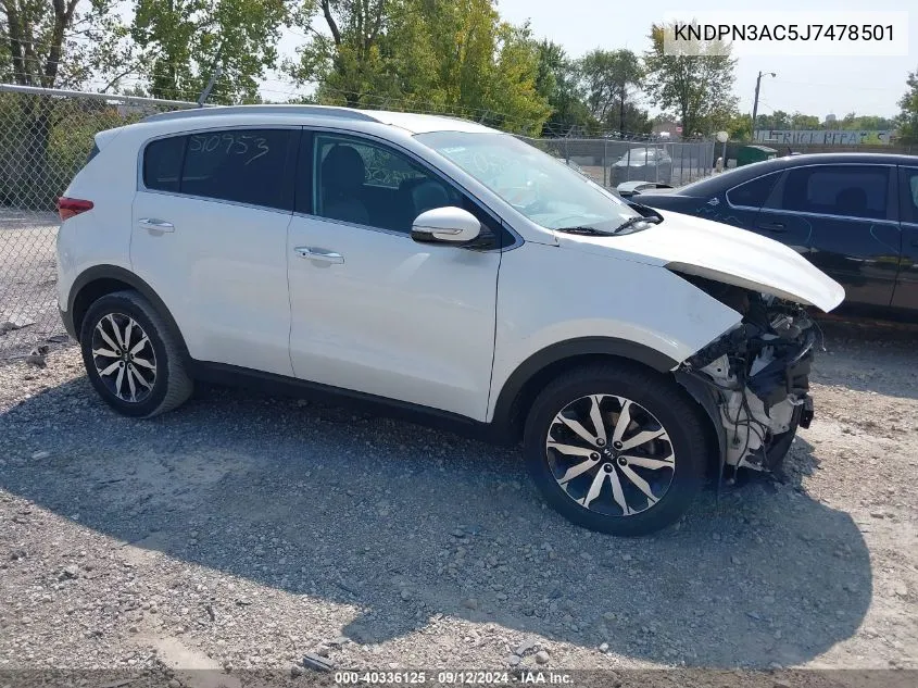 2018 Kia Sportage Ex VIN: KNDPN3AC5J7478501 Lot: 40336125