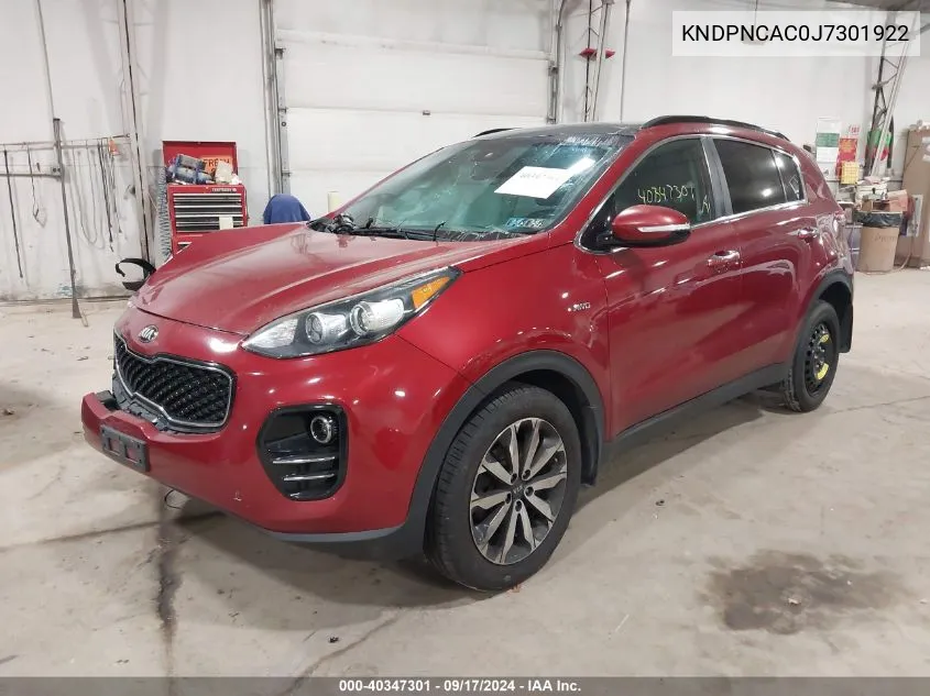 2018 Kia Sportage Ex VIN: KNDPNCAC0J7301922 Lot: 40347301