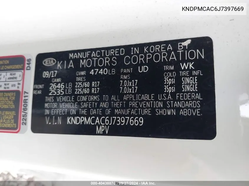 KNDPMCAC6J7397669 2018 Kia Sportage Lx