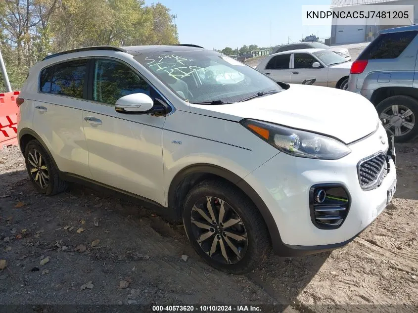 2018 Kia Sportage Ex VIN: KNDPNCAC5J7481205 Lot: 40573620