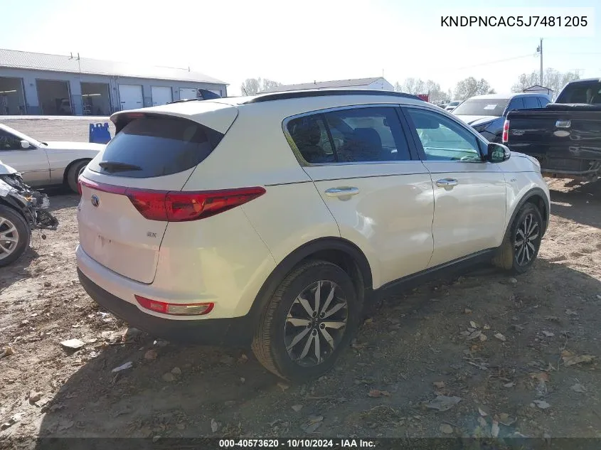 2018 Kia Sportage Ex VIN: KNDPNCAC5J7481205 Lot: 40573620