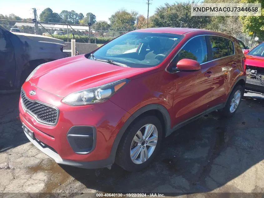 2018 Kia Sportage Lx VIN: KNDPM3AC0J7344658 Lot: 40640130