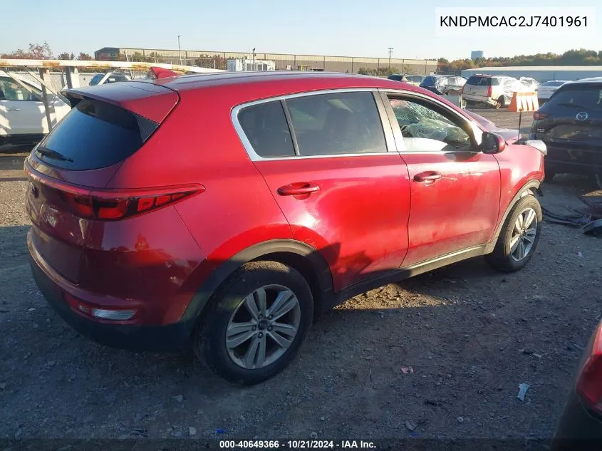 2018 Kia Sportage Lx VIN: KNDPMCAC2J7401961 Lot: 40649366