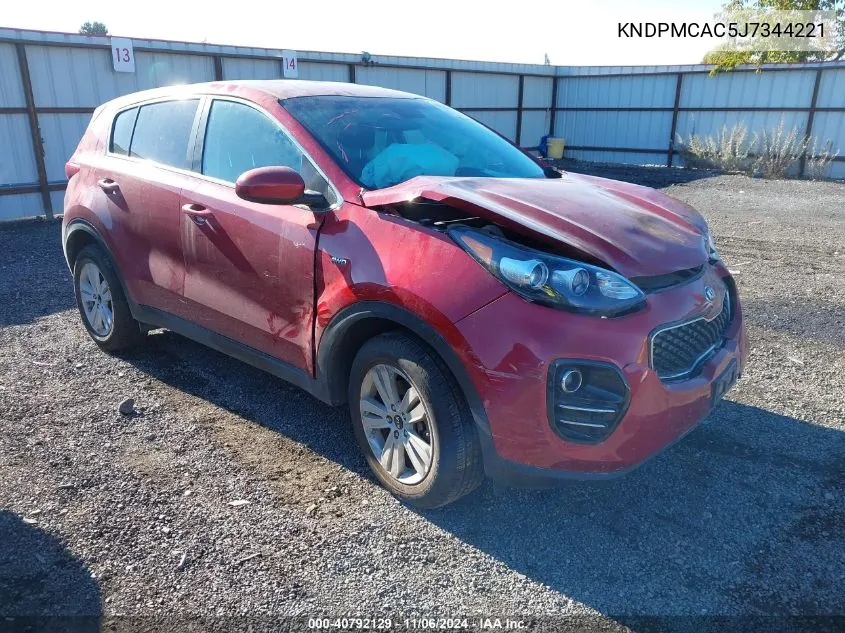 2018 Kia Sportage Lx VIN: KNDPMCAC5J7344221 Lot: 40792129