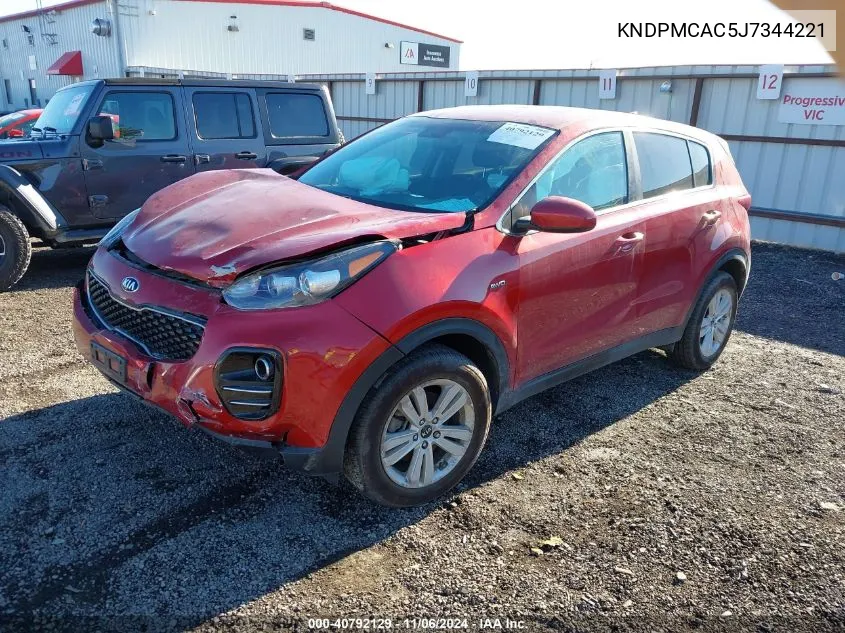 2018 Kia Sportage Lx VIN: KNDPMCAC5J7344221 Lot: 40792129