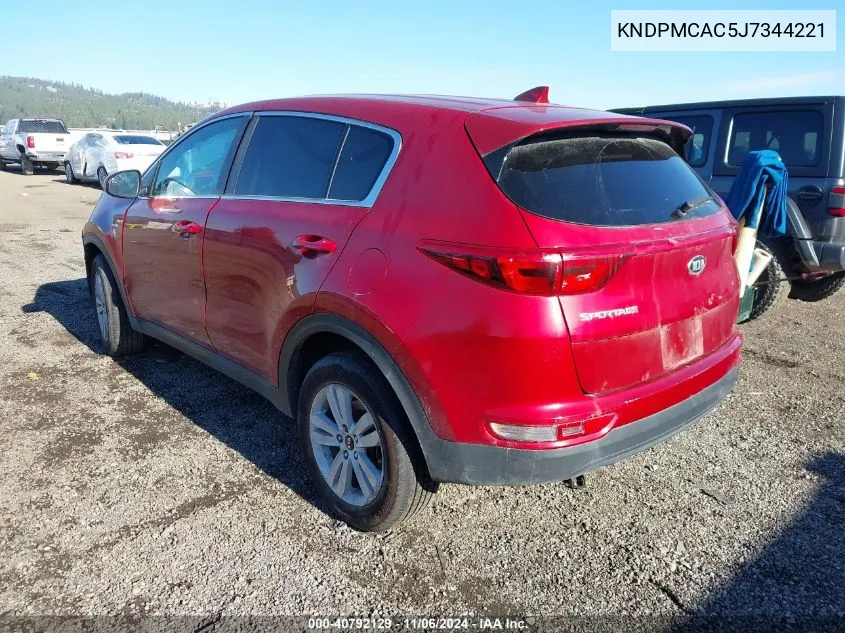 2018 Kia Sportage Lx VIN: KNDPMCAC5J7344221 Lot: 40792129