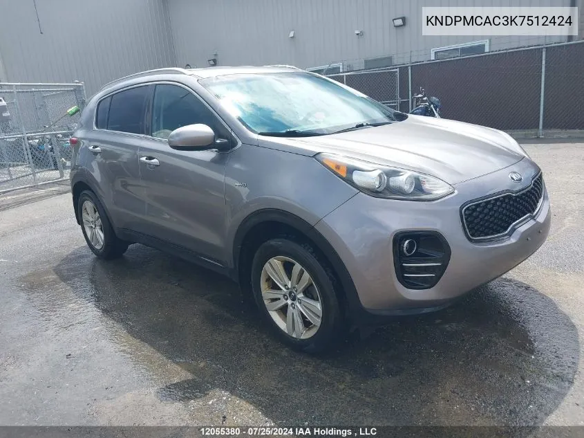 2019 Kia Sportage VIN: KNDPMCAC3K7512424 Lot: 12055380