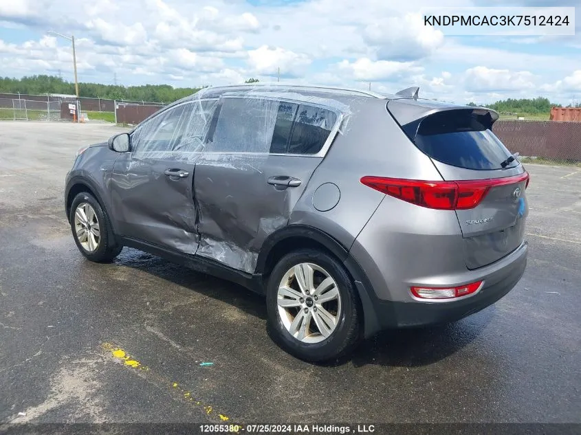 2019 Kia Sportage VIN: KNDPMCAC3K7512424 Lot: 12055380