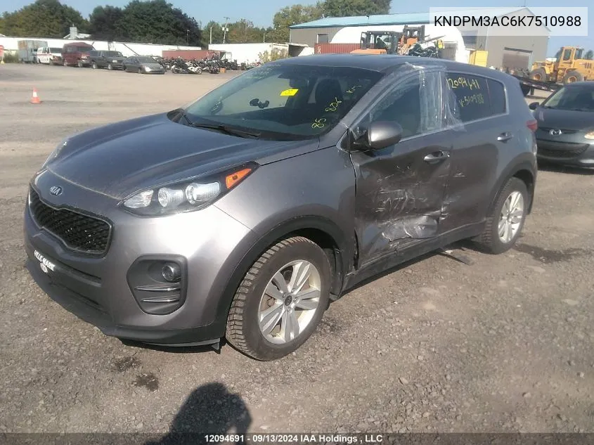 2019 Kia Sportage VIN: KNDPM3AC6K7510988 Lot: 12094691