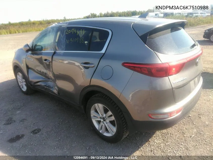 2019 Kia Sportage VIN: KNDPM3AC6K7510988 Lot: 12094691