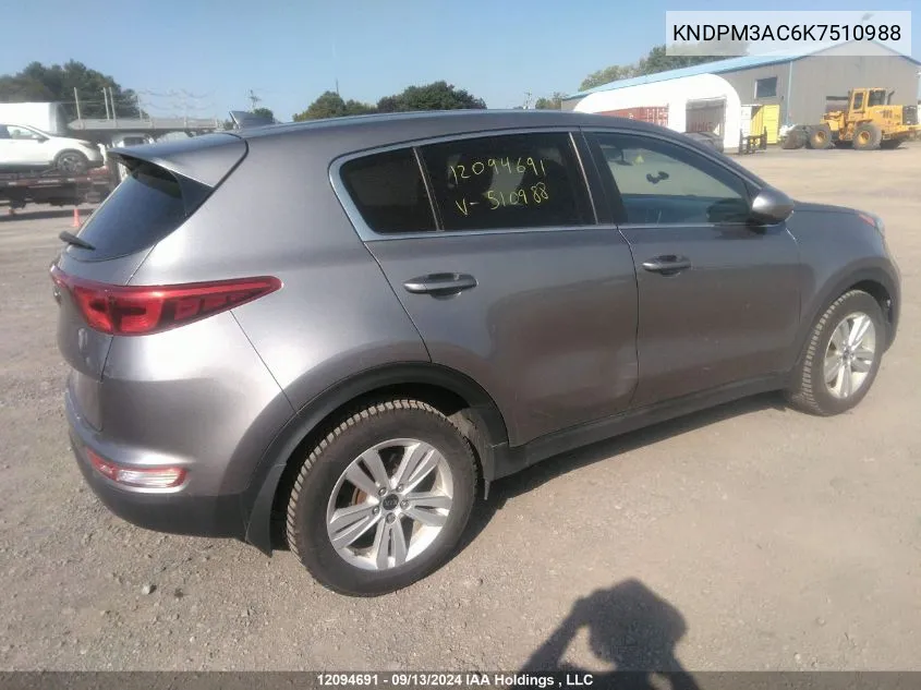 2019 Kia Sportage VIN: KNDPM3AC6K7510988 Lot: 12094691