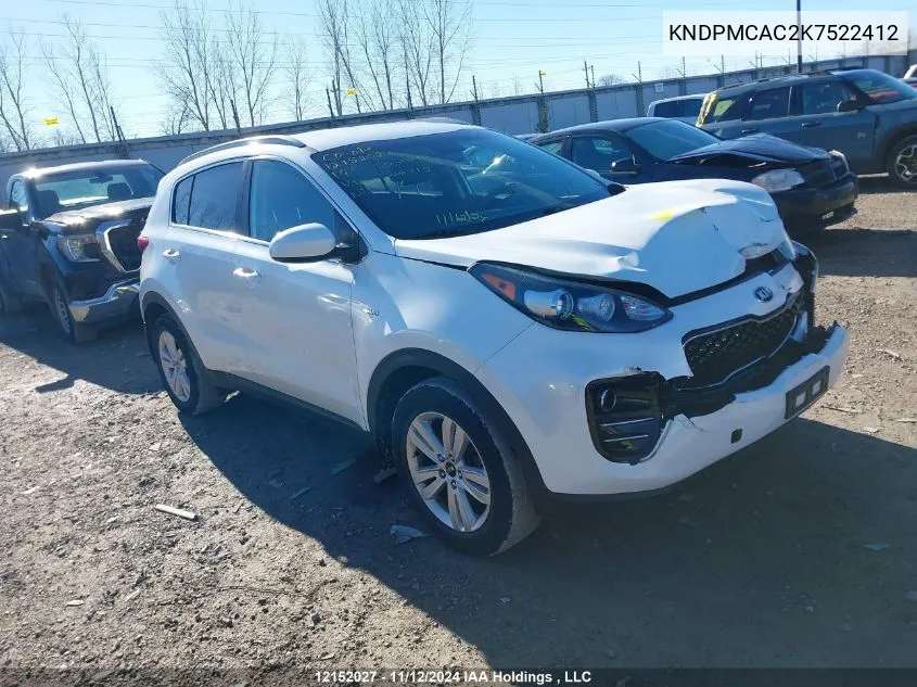 2019 Kia Sportage VIN: KNDPMCAC2K7522412 Lot: 12152027