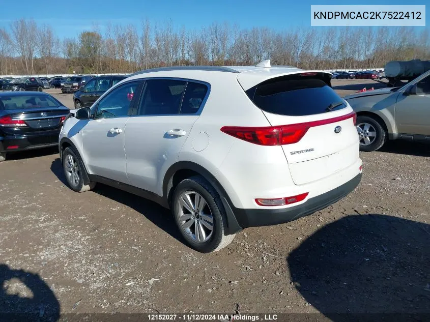 2019 Kia Sportage VIN: KNDPMCAC2K7522412 Lot: 12152027