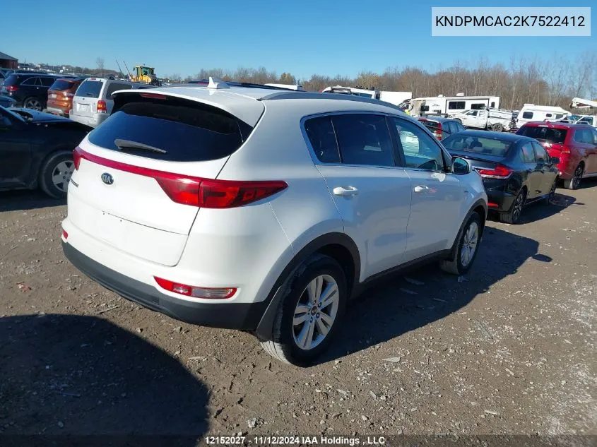 2019 Kia Sportage VIN: KNDPMCAC2K7522412 Lot: 12152027