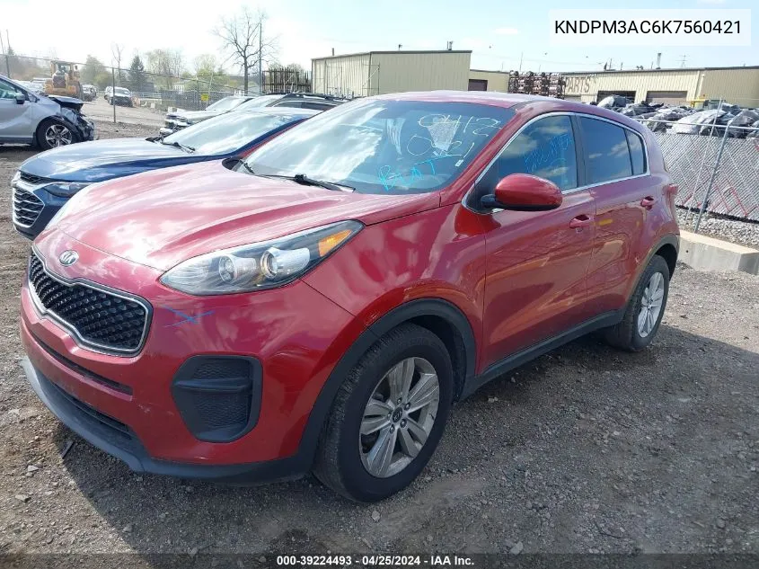 2019 Kia Sportage Lx VIN: KNDPM3AC6K7560421 Lot: 39224493