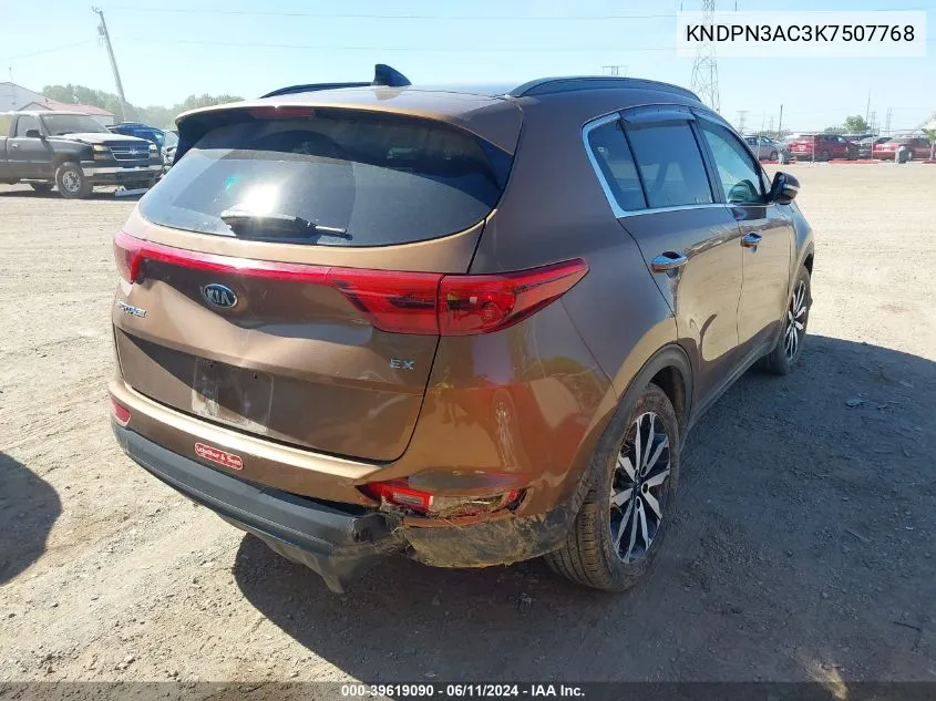 2019 Kia Sportage Ex VIN: KNDPN3AC3K7507768 Lot: 39619090