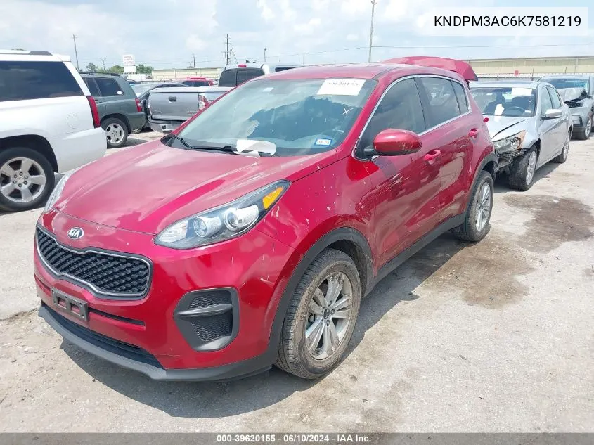 2019 Kia Sportage Lx VIN: KNDPM3AC6K7581219 Lot: 39620155