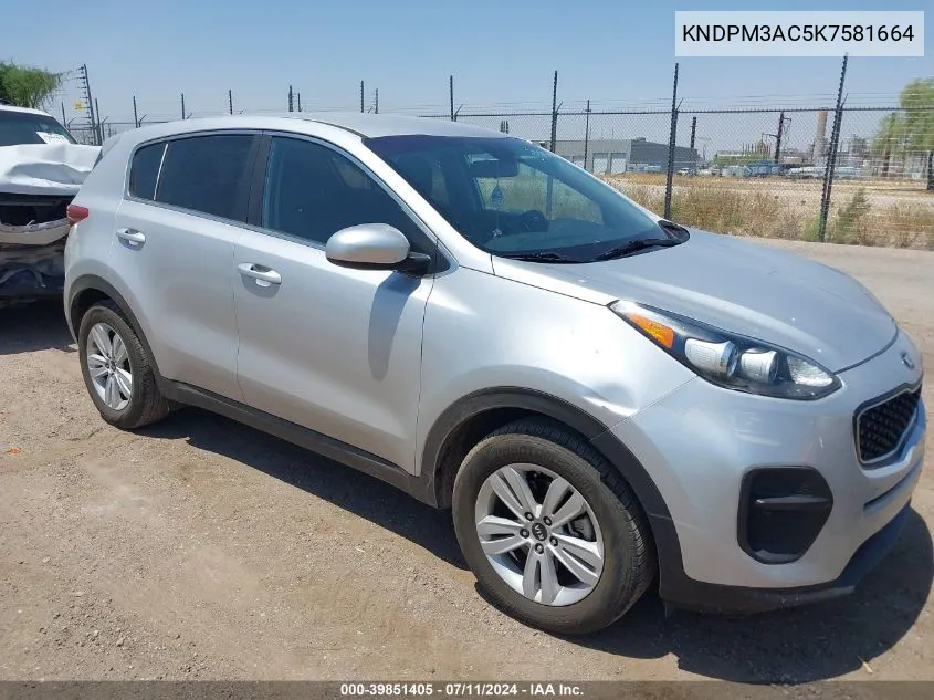 2019 Kia Sportage Lx VIN: KNDPM3AC5K7581664 Lot: 39851405