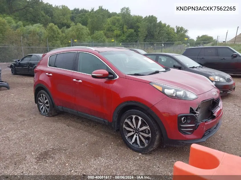 2019 Kia Sportage Ex VIN: KNDPN3ACXK7562265 Lot: 40051617