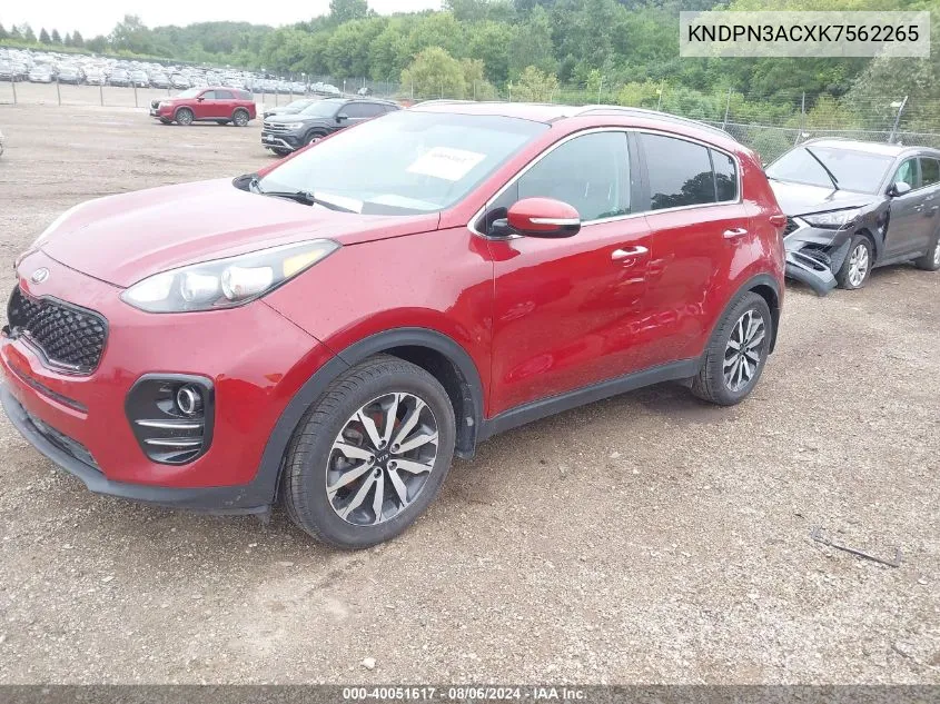 2019 Kia Sportage Ex VIN: KNDPN3ACXK7562265 Lot: 40051617