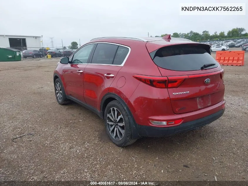 2019 Kia Sportage Ex VIN: KNDPN3ACXK7562265 Lot: 40051617