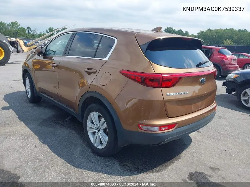 2019 Kia Sportage Lx VIN: KNDPM3AC0K7539337 Lot: 40074083