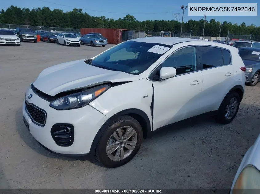 2019 Kia Sportage Lx VIN: KNDPMCAC5K7492046 Lot: 40114240