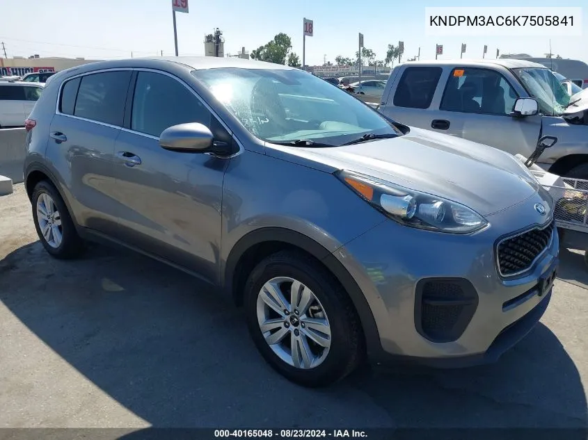 2019 Kia Sportage Lx VIN: KNDPM3AC6K7505841 Lot: 40165048