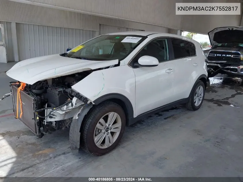 2019 Kia Sportage Lx VIN: KNDPM3AC2K7552817 Lot: 40186805