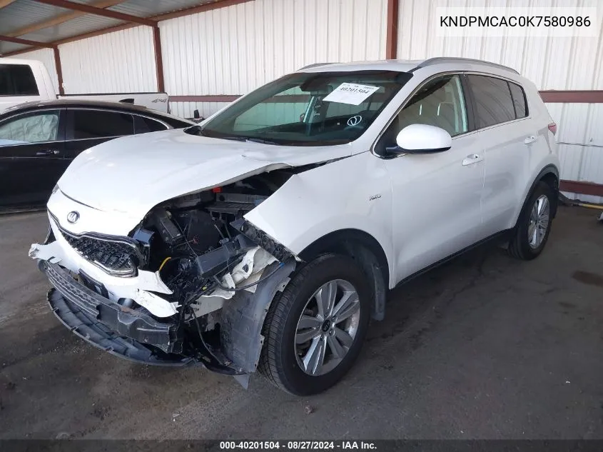 2019 Kia Sportage Lx VIN: KNDPMCAC0K7580986 Lot: 40201504