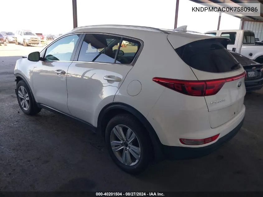 2019 Kia Sportage Lx VIN: KNDPMCAC0K7580986 Lot: 40201504