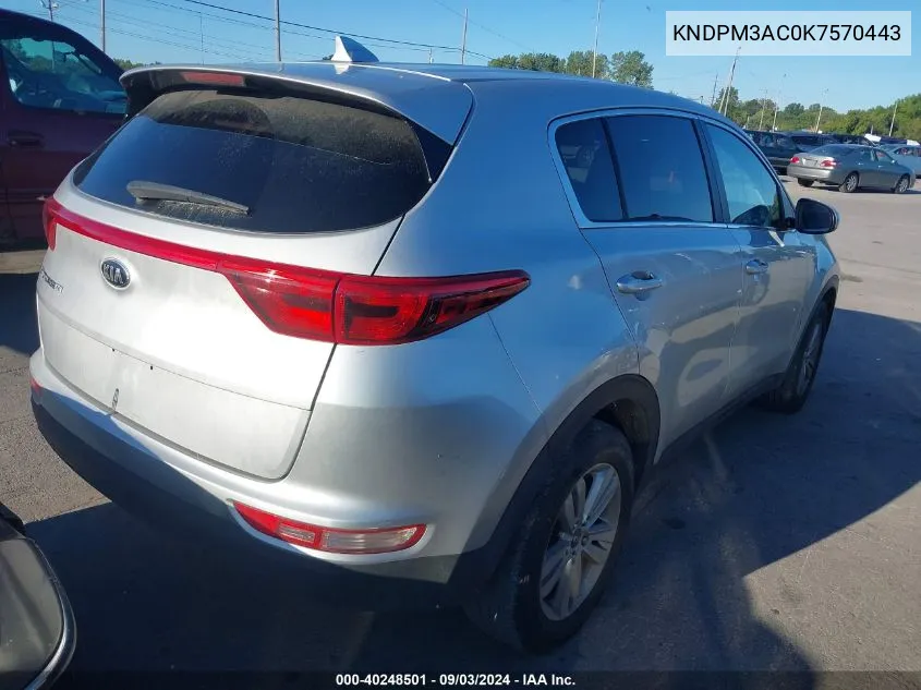 2019 Kia Sportage Lx VIN: KNDPM3AC0K7570443 Lot: 40248501