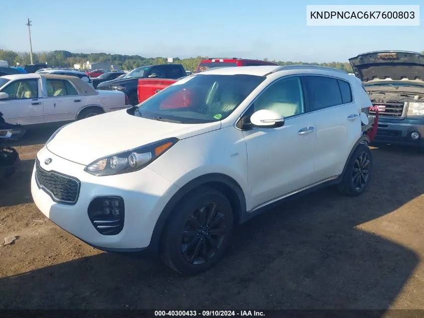 2019 Kia Sportage Ex VIN: KNDPNCAC6K7600803 Lot: 40300433