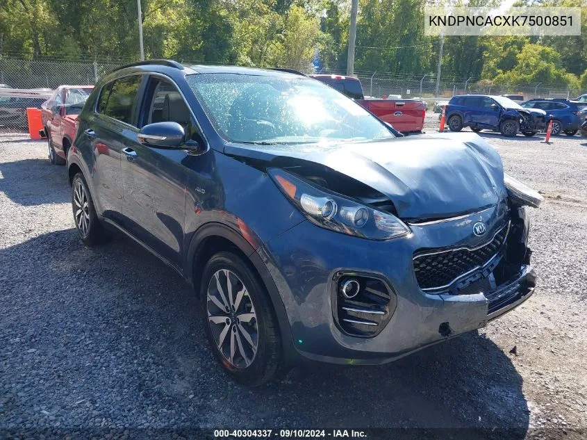 2019 Kia Sportage Ex VIN: KNDPNCACXK7500851 Lot: 40304337