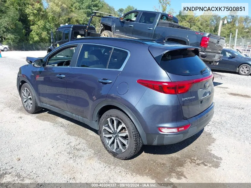 2019 Kia Sportage Ex VIN: KNDPNCACXK7500851 Lot: 40304337