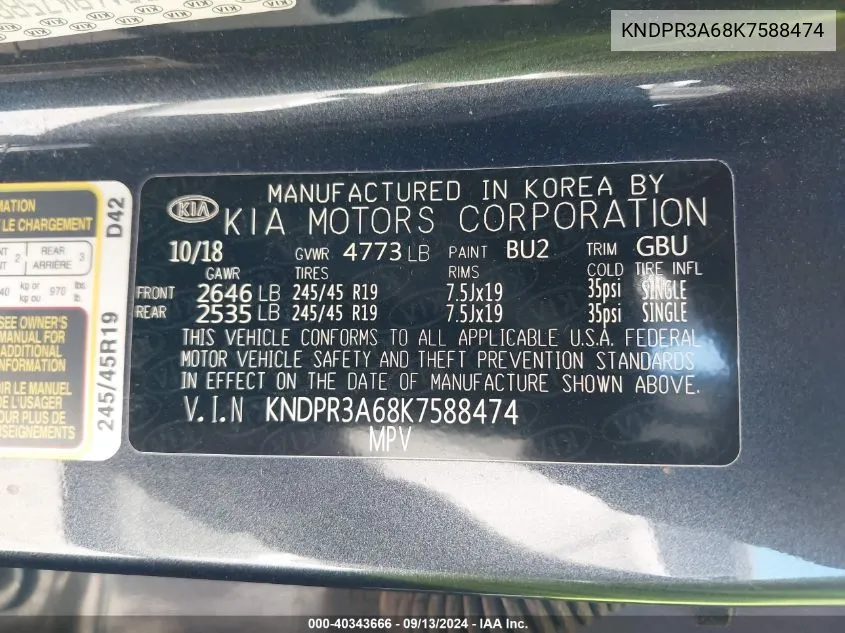 KNDPR3A68K7588474 2019 Kia Sportage Sx Turbo