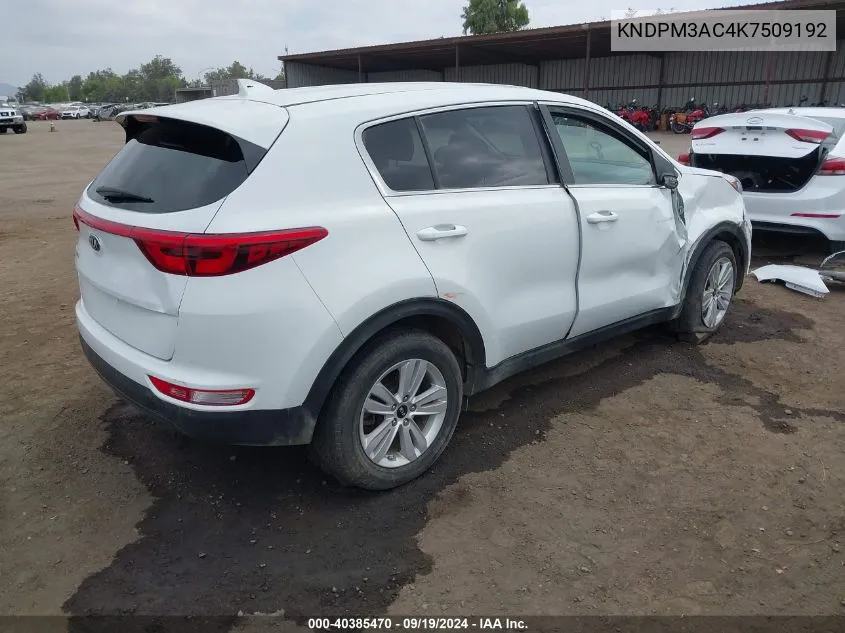 2019 Kia Sportage Lx VIN: KNDPM3AC4K7509192 Lot: 40385470